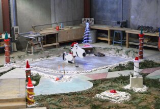 Peanuts-themed winter wonderland fashioned by first- and second-year cement apprentices. 